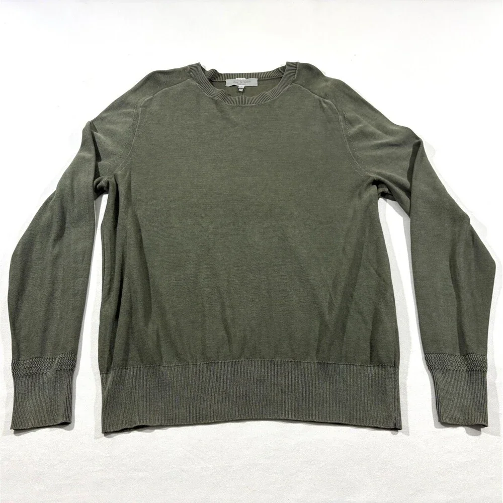 Rag & Bone Mens Green Knit Cotton Pullover Crew Base Layer Sweater Casual Sz L